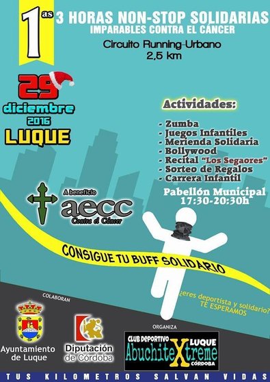 Cartel anunciador de las 3 horas non-stop solidarias de Luque.