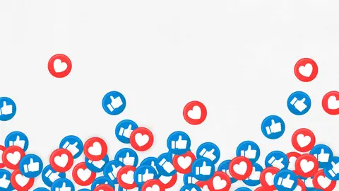 Social media thumbs up and heart icons border on white background vector